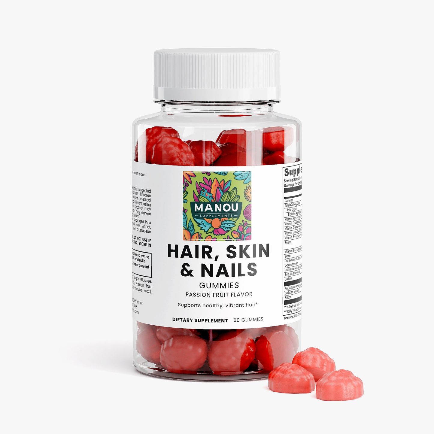 Hair Skin & Nails Gummies with Collagen - Biotin & Vitamins A,C,D,E - Glow Support