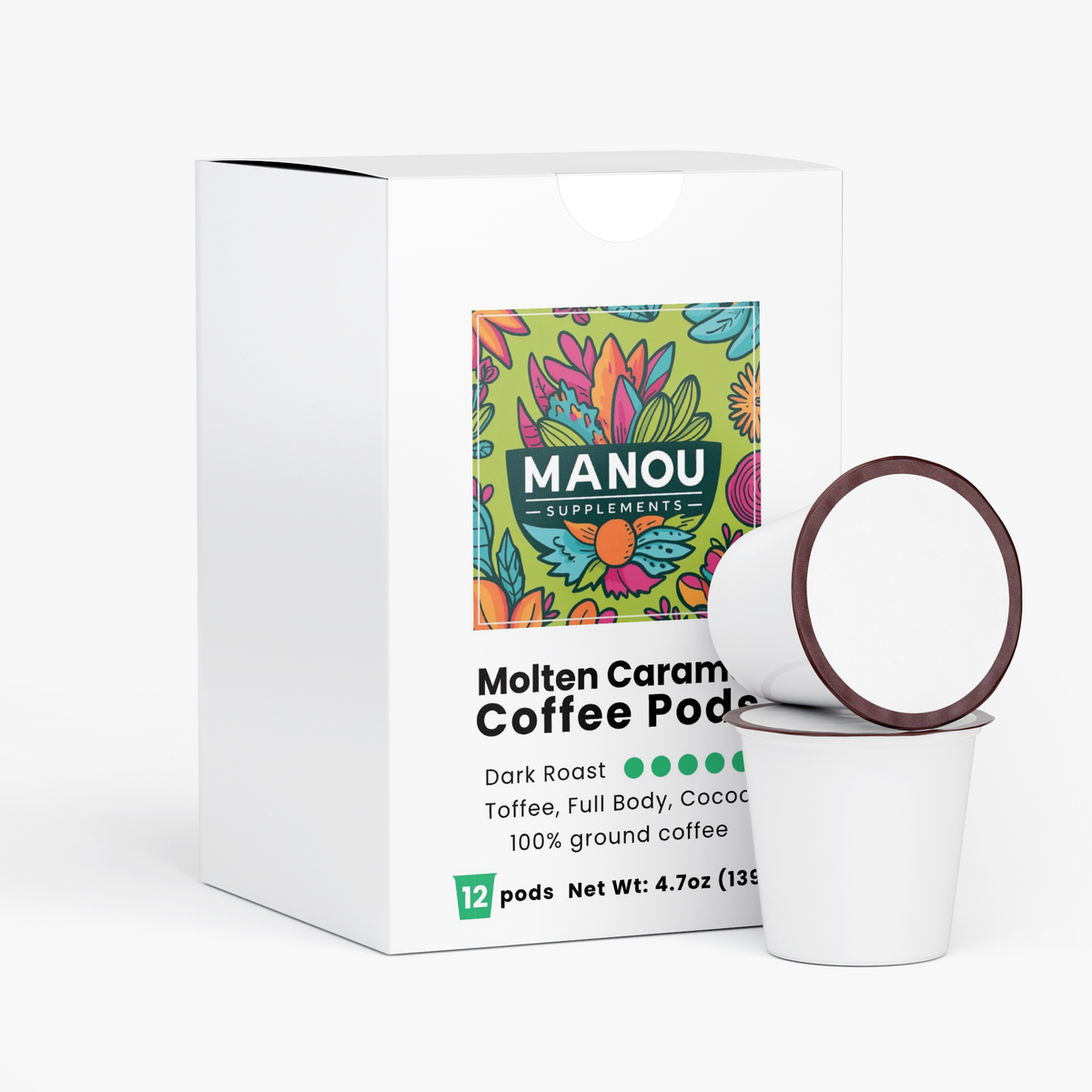 Molten Caramel Coffee Pods Dark Roast Single Serve Keurig Compatible 12 Count