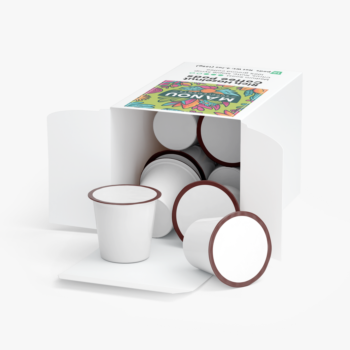 Rich Hazelnut Coffee Pods Medium Roast 12 Count Single Serve Gourmet Brazilian Mexican Blend Chocolate Almond Maple