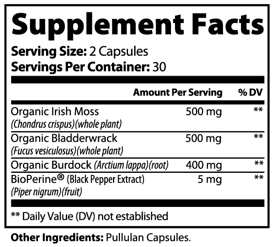 Sea Moss Capsules with Bladderwrack & Burdock Root - 92+ Minerals - Thyroid & Immune Support