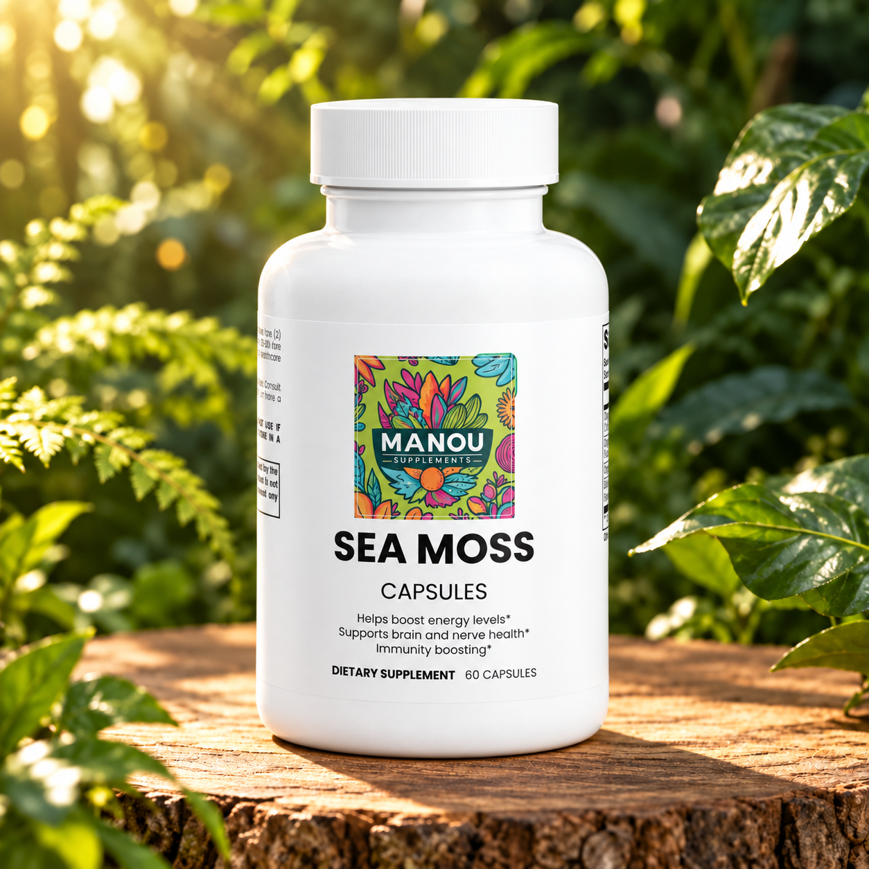 Sea Moss Blend 92 Minerals Bladderwrack Burdock Root Lymphatic Support Full Body Reset in a botanical setting