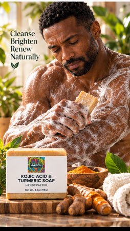 Man using Manou kojic acid and turmeric soap