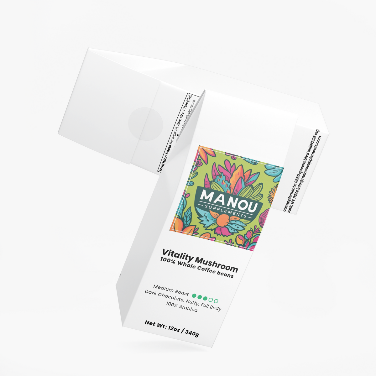 Organic Mushroom Coffee Medium Roast with Lion's Mane and Chaga for Clean Energy Mental Clarity and Smooth Chocolate Flavor