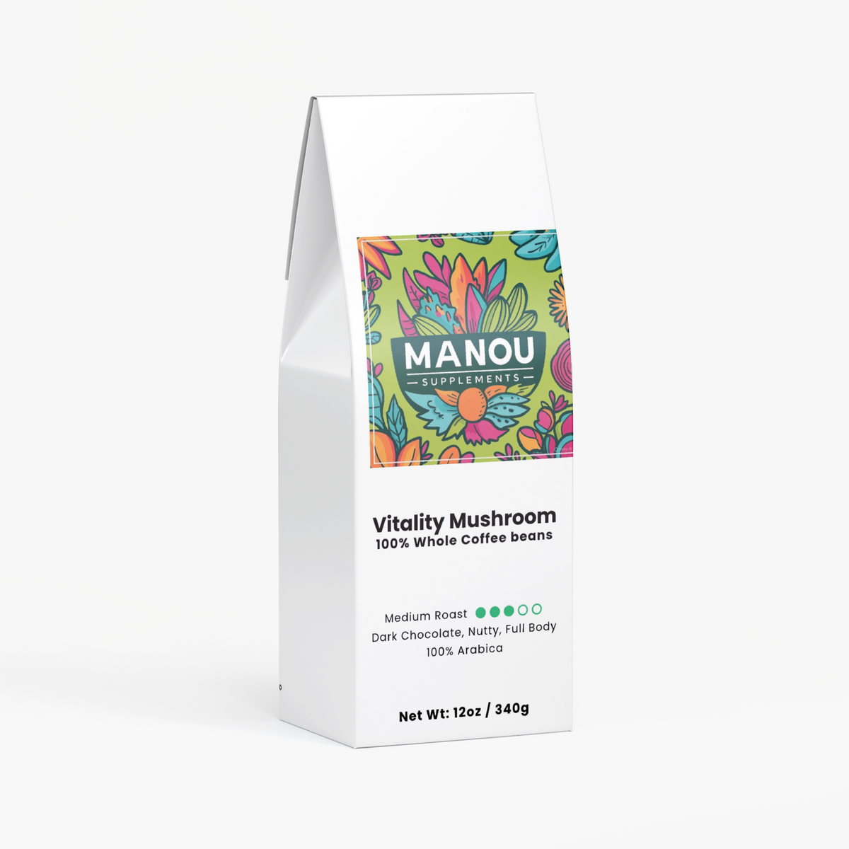 Organic Mushroom Coffee Medium Roast with Lion's Mane and Chaga for Clean Energy Mental Clarity and Smooth Chocolate Flavor