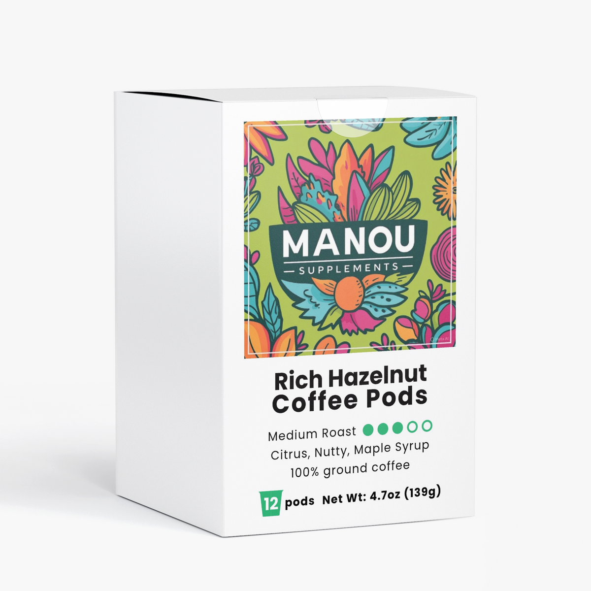 Rich Hazelnut Coffee Pods Medium Roast 12 Count Single Serve Gourmet Brazilian Mexican Blend Chocolate Almond Maple