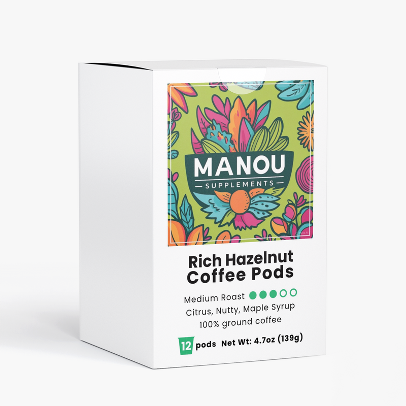 Rich Hazelnut Coffee Pods Medium Roast 12 Count Single Serve Gourmet Brazilian Mexican Blend Chocolate Almond Maple