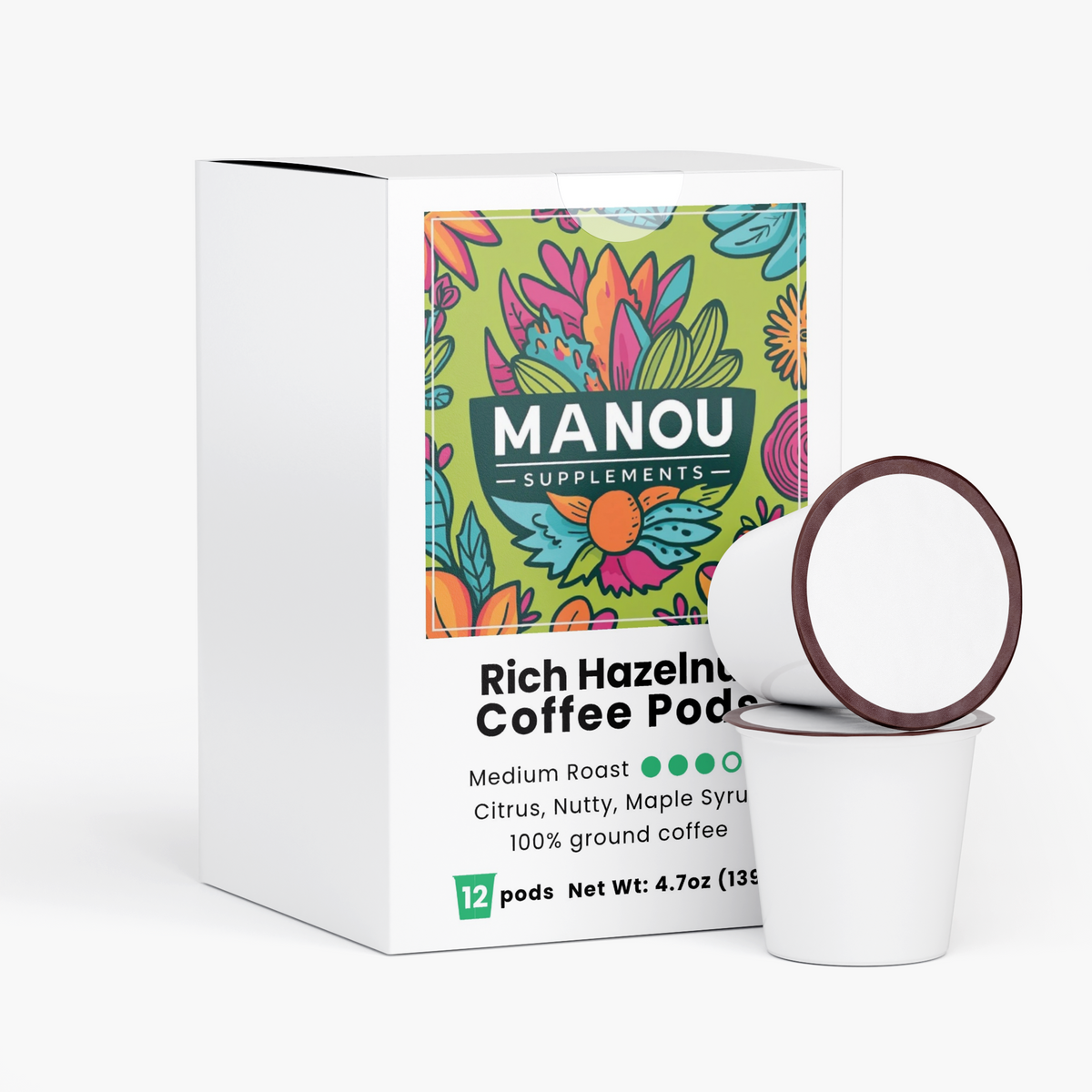 Rich Hazelnut Coffee Pods Medium Roast 12 Count Single Serve Gourmet Brazilian Mexican Blend Chocolate Almond Maple
