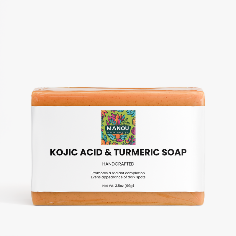 Kojic Acid & Turmeric Soap Ditch the dull skin. This orange bar fades dark spots, evens your tan, and leaves your face softer than your favorite cashmere.