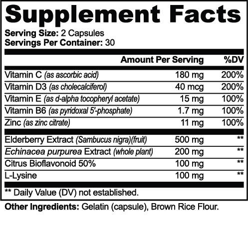 Best Immune Supplement – D3, Zinc, Elderberry, Echinacea, L-Lysine – 60 Capsules USA
