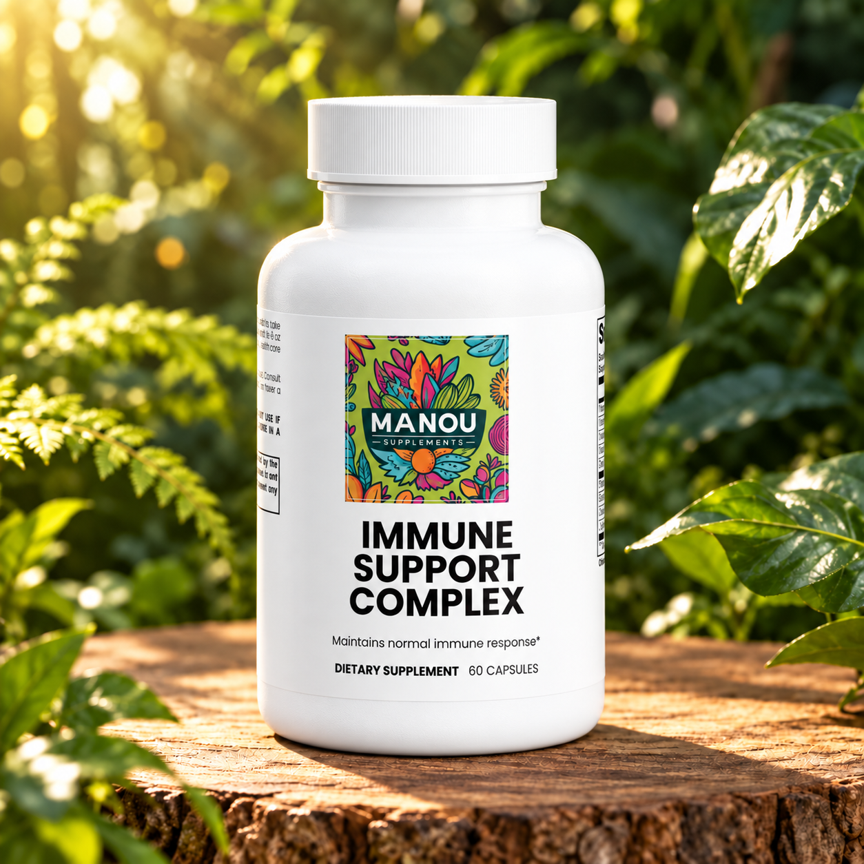 Best Immune Supplement – D3, Zinc, Elderberry, Echinacea, L-Lysine – 60 Capsules USA in a botanical setting